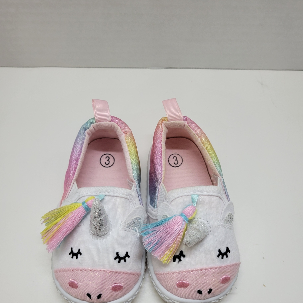 Cat & Jack Unicorn Slip-On Sneakers Toddler Size 3 Rainbow Glitter Unicorn Shoes - Picture 2 of 7
